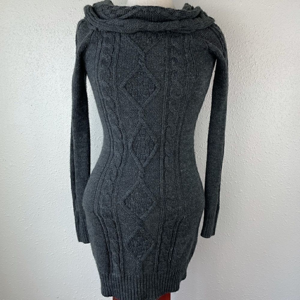 JJ Basics Charcoal Gray Cowl Neck Sweater Dress Size S EUC